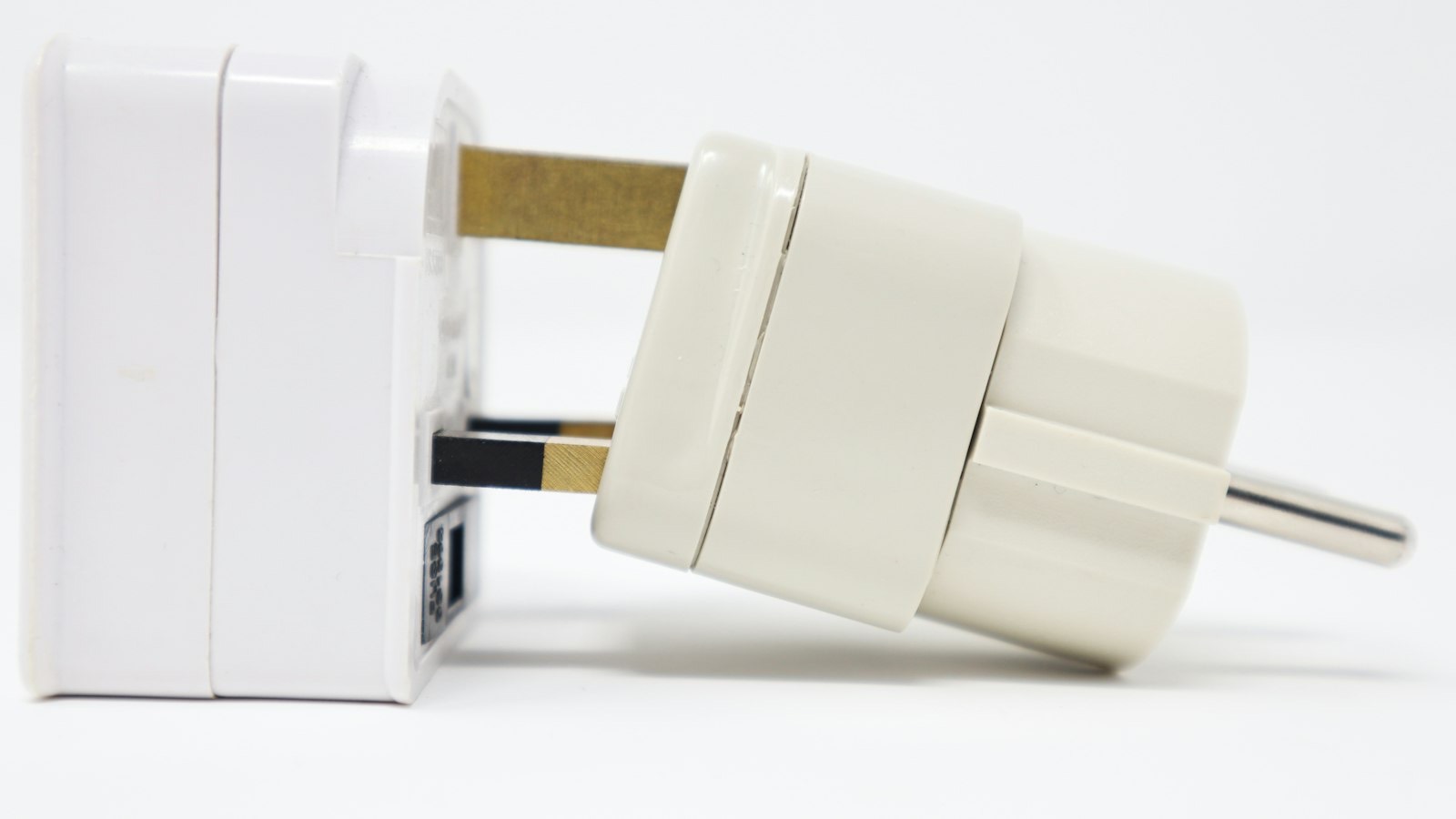 A travel plug adapter with European pins